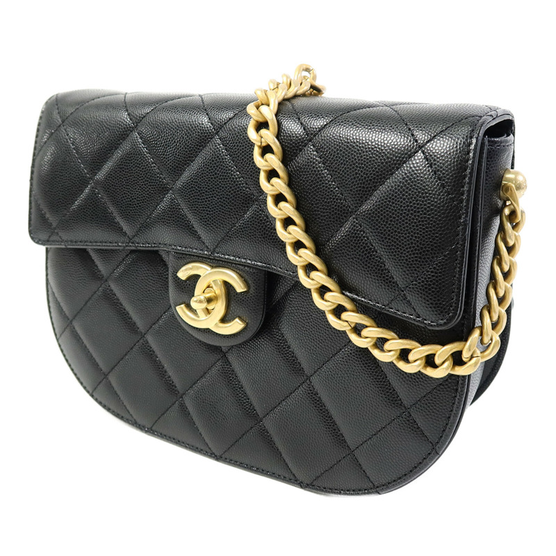 CHANEL 牛皮皮革Half Moon Flap Messenger Bag金扣鏈帶肩背袋-1