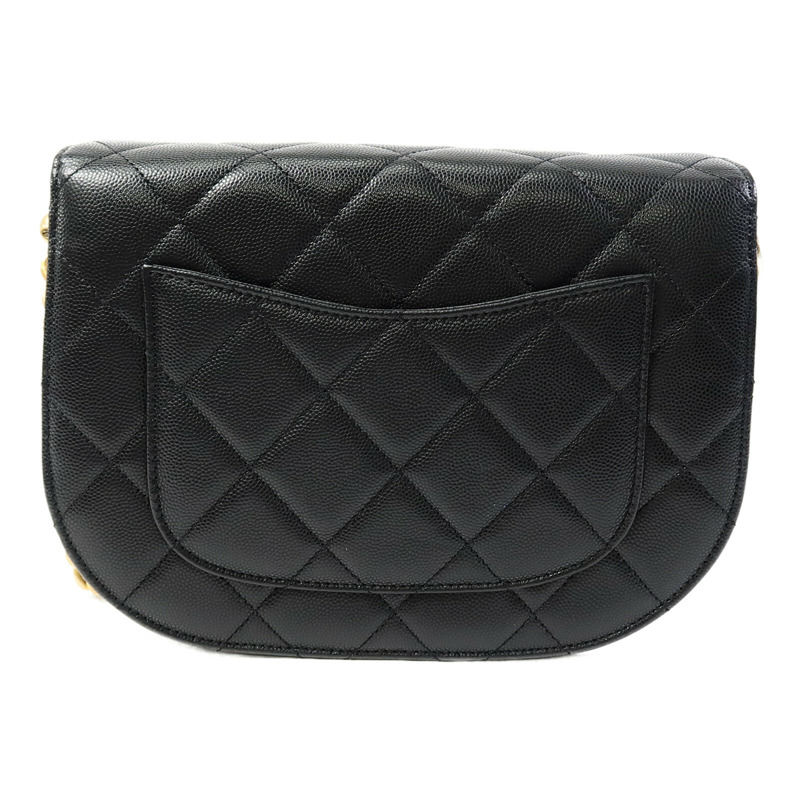 CHANEL 牛皮皮革Half Moon Flap Messenger Bag金扣鏈帶肩背袋-2