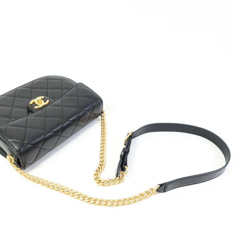 CHANEL 牛皮皮革Half Moon Flap Messenger Bag金扣鏈帶肩背袋-8