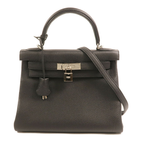 HERMES Togo皮革Kelly 28銀扣手挽肩背兩用袋Noir