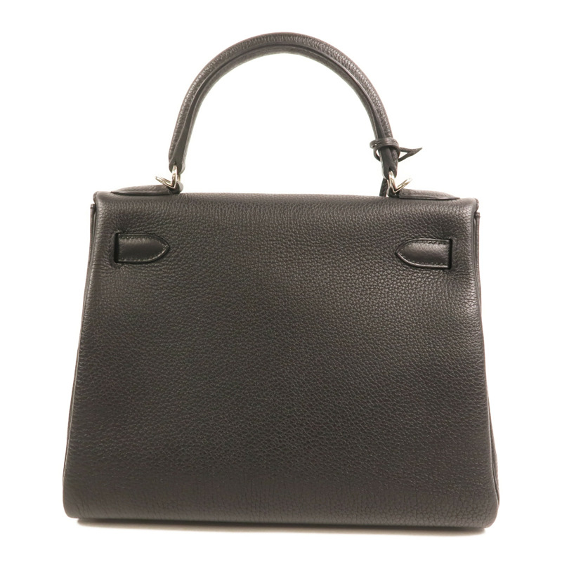 HERMES Togo皮革Kelly 28銀扣手挽肩背兩用袋Noir-1