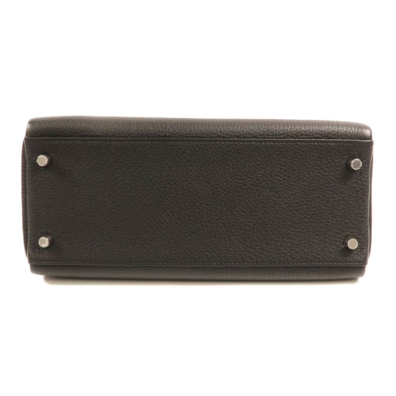 HERMES Togo皮革Kelly 28銀扣手挽肩背兩用袋Noir-3