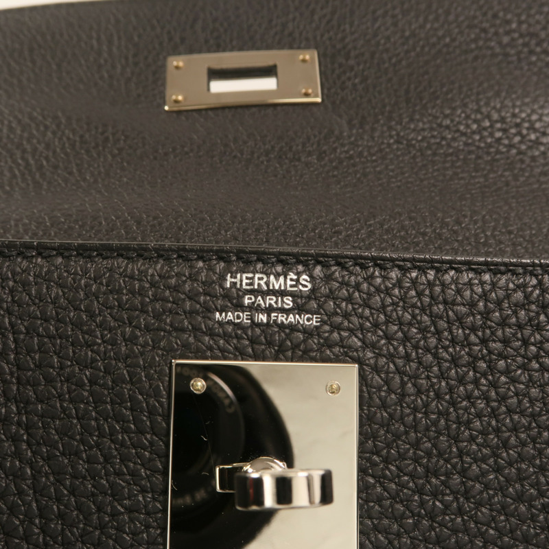 HERMES Togo皮革Kelly 28銀扣手挽肩背兩用袋Noir-5