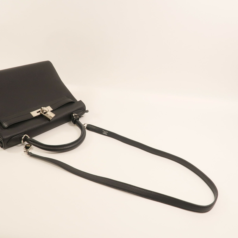 HERMES Togo皮革Kelly 28銀扣手挽肩背兩用袋Noir-7