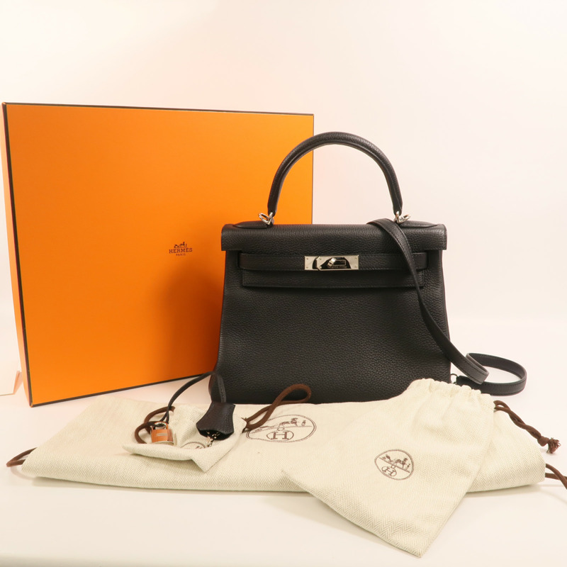 HERMES Togo皮革Kelly 28銀扣手挽肩背兩用袋Noir-8