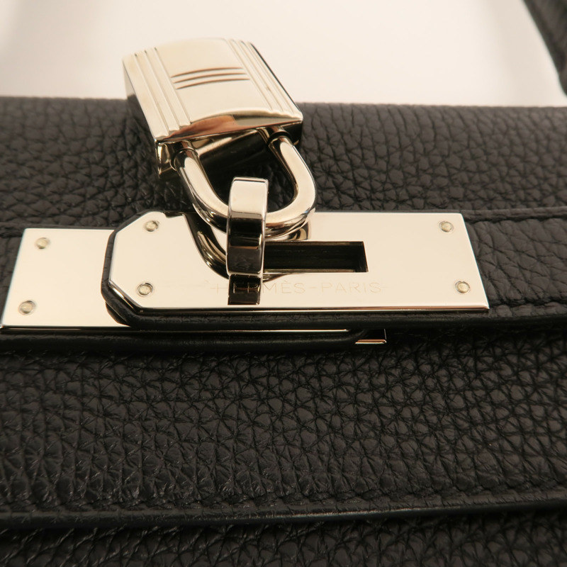 HERMES Togo皮革Kelly 28銀扣手挽肩背兩用袋Noir-9