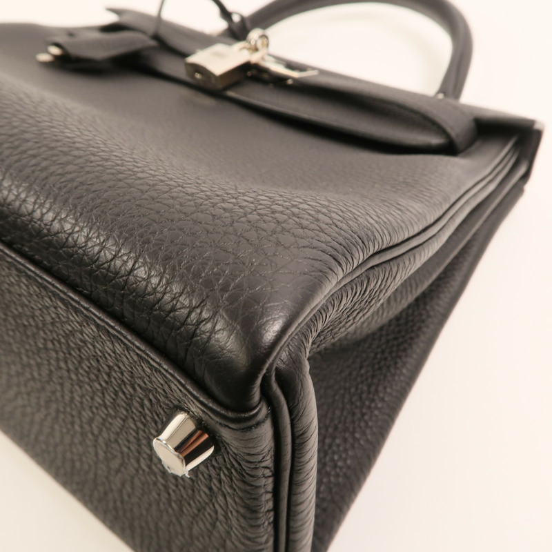 HERMES Togo皮革Kelly 28銀扣手挽肩背兩用袋Noir-10