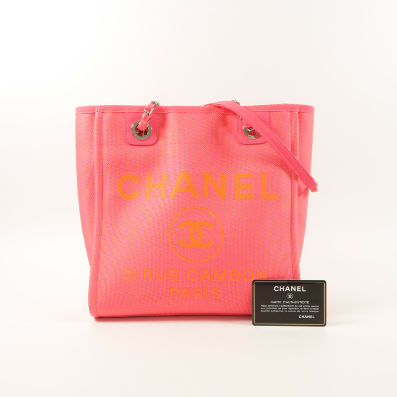 CHANEL 帆布Deauville PM Tote Bag鏈帶肩背袋-9