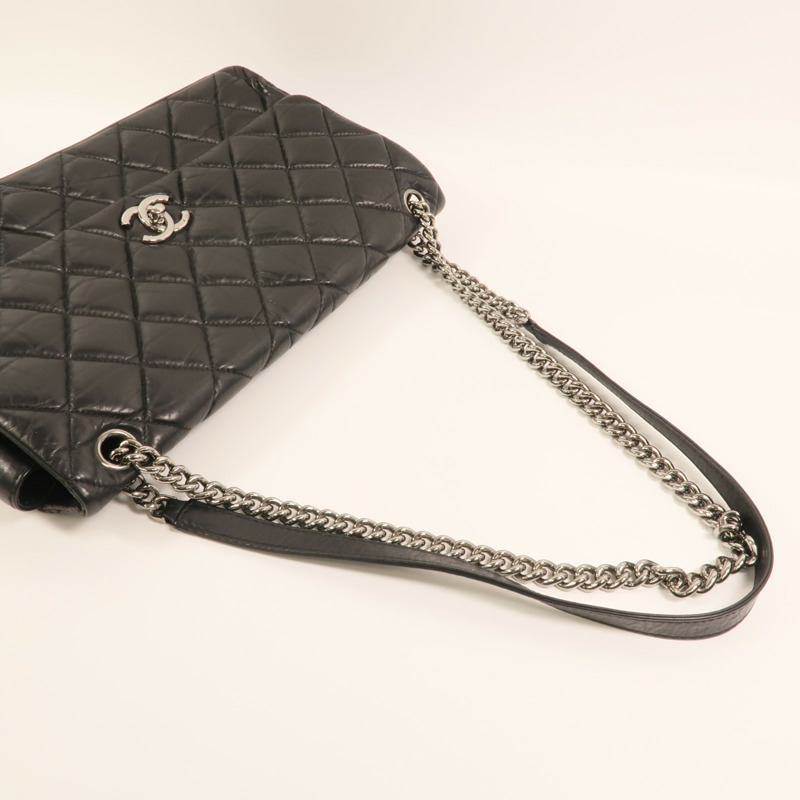 CHANEL 牛皮皮革Chain Shoulder銀扣鏈帶肩背袋-7