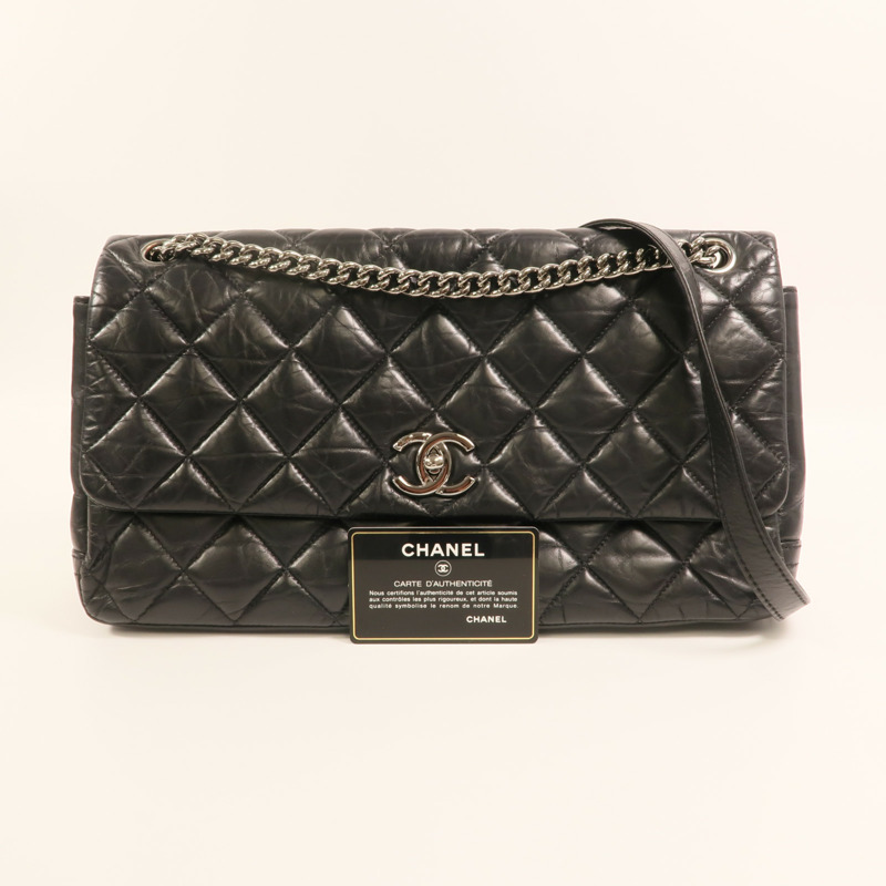CHANEL 牛皮皮革Chain Shoulder銀扣鏈帶肩背袋-10