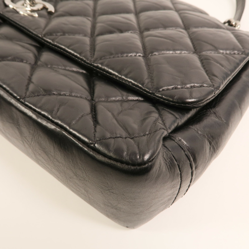 CHANEL 牛皮皮革Chain Shoulder銀扣鏈帶肩背袋-12