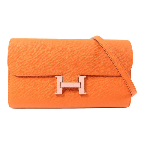 HERMES Epsom皮革Constance To Go銀扣肩背袋Terre Battue/Pink