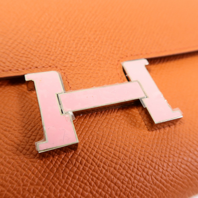 HERMES Epsom皮革Constance To Go銀扣肩背袋Terre Battue/Pink-7