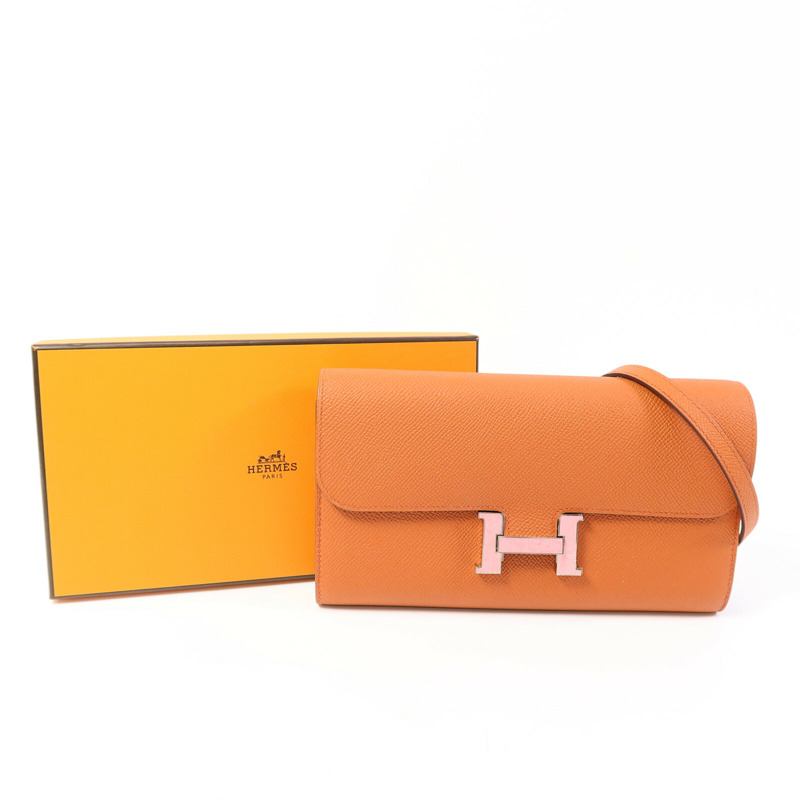 HERMES Epsom皮革Constance To Go銀扣肩背袋Terre Battue/Pink-9