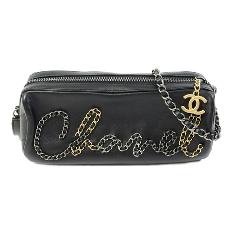 CHANEL 牛皮皮革Bowling Chain Shoulder鏈帶肩背袋