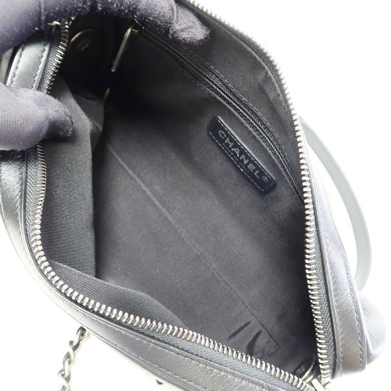 CHANEL 牛皮皮革Bowling Chain Shoulder鏈帶肩背袋-4