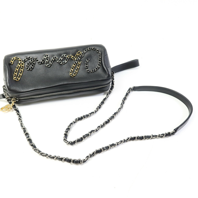 CHANEL 牛皮皮革Bowling Chain Shoulder鏈帶肩背袋-9