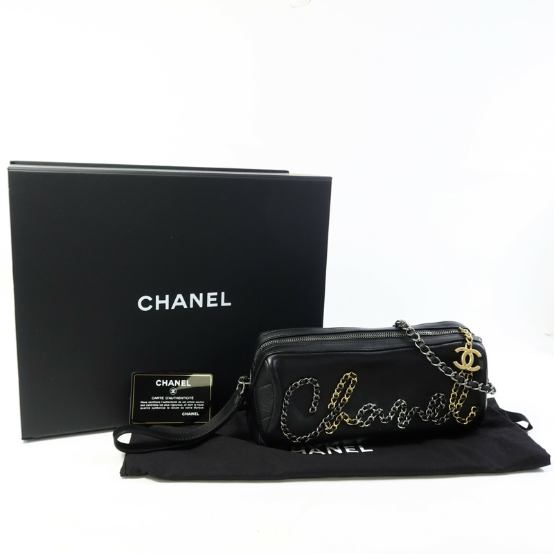 CHANEL 牛皮皮革Bowling Chain Shoulder鏈帶肩背袋-10