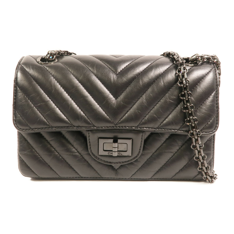 CHANEL 牛皮皮革Mini 2.55鏈帶肩背袋-0
