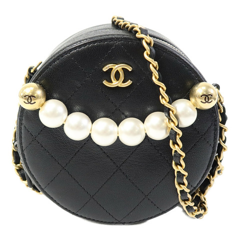 CHANEL 牛皮皮革Round Pear Bag金扣鏈帶肩背袋