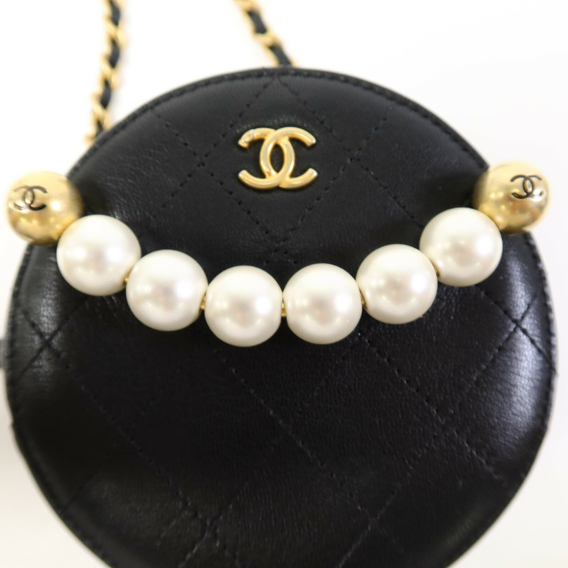 CHANEL 牛皮皮革Round Pear Bag金扣鏈帶肩背袋-8