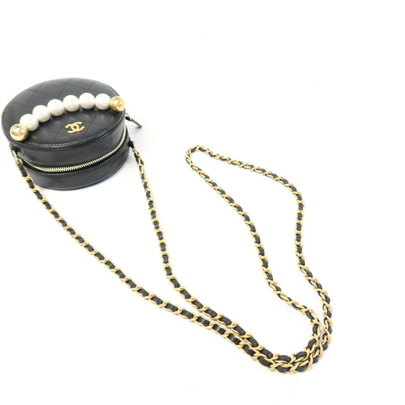 CHANEL 牛皮皮革Round Pear Bag金扣鏈帶肩背袋-10