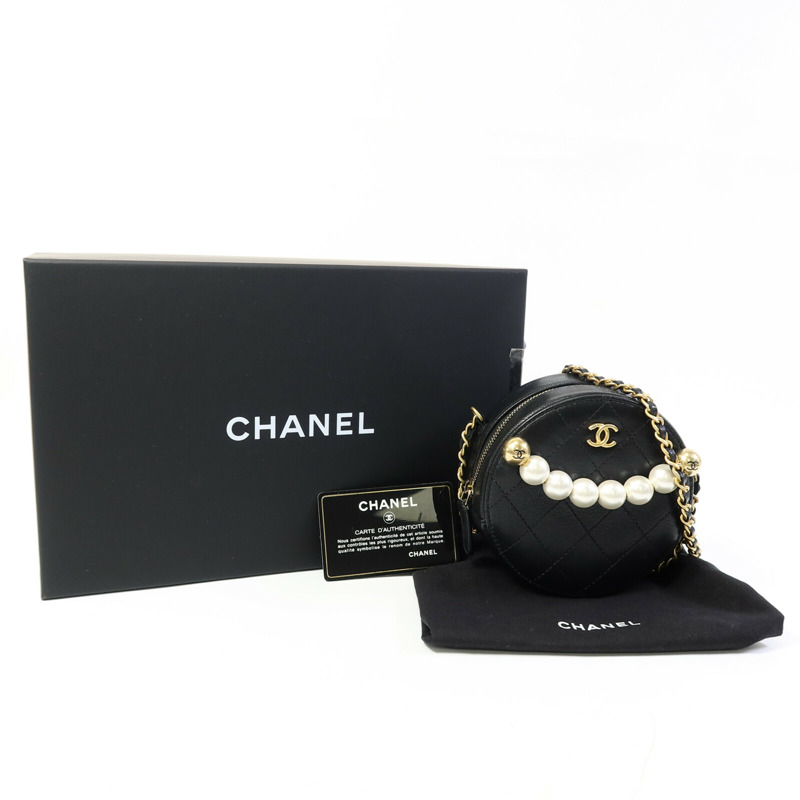 CHANEL 牛皮皮革Round Pear Bag金扣鏈帶肩背袋-11