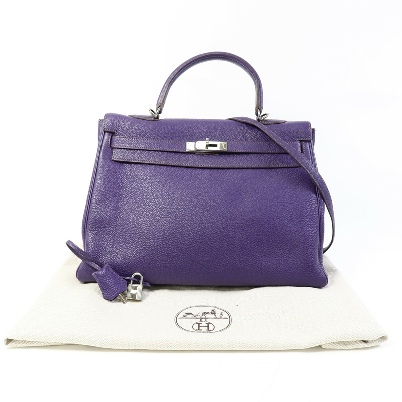 HERMES Togo皮革Kelly 35銀扣手挽肩背兩用袋Iris-11