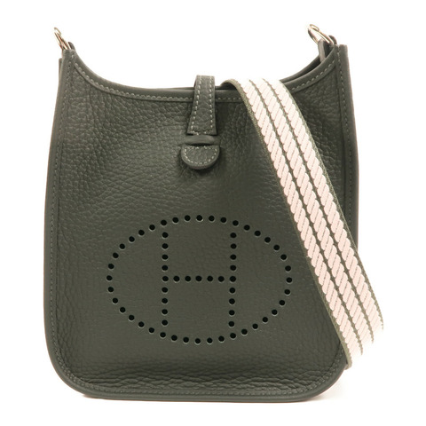 HERMES Clemence皮革Evelyne TPM銀扣肩背袋Vert Fonce