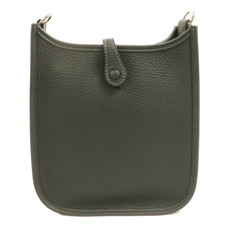 HERMES Clemence皮革Evelyne TPM銀扣肩背袋Vert Fonce-1