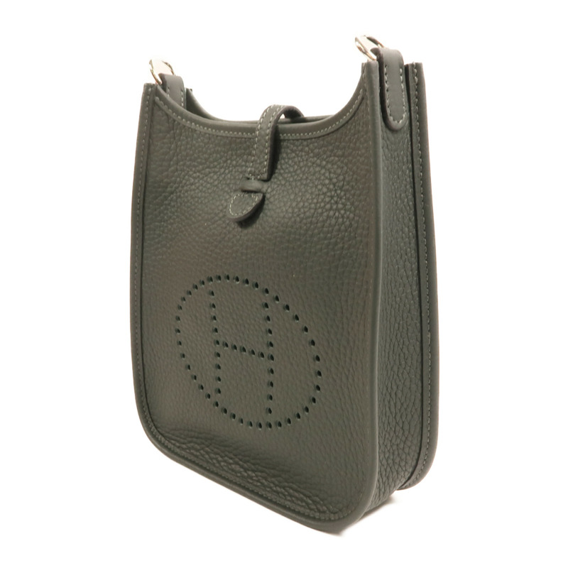 HERMES Clemence皮革Evelyne TPM銀扣肩背袋Vert Fonce-2