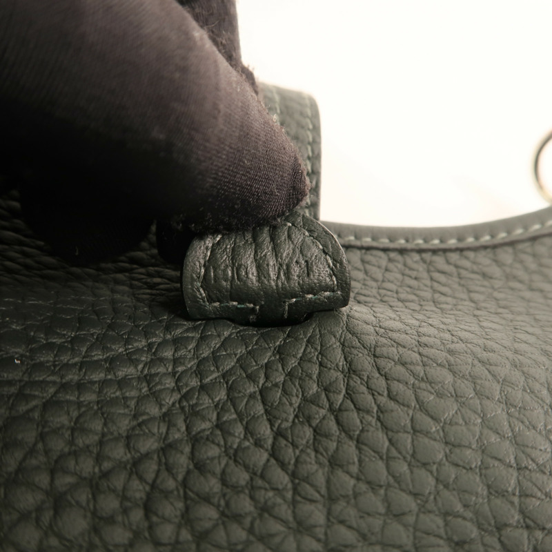 HERMES Clemence皮革Evelyne TPM銀扣肩背袋Vert Fonce-5