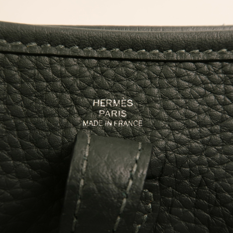 HERMES Clemence皮革Evelyne TPM銀扣肩背袋Vert Fonce-6