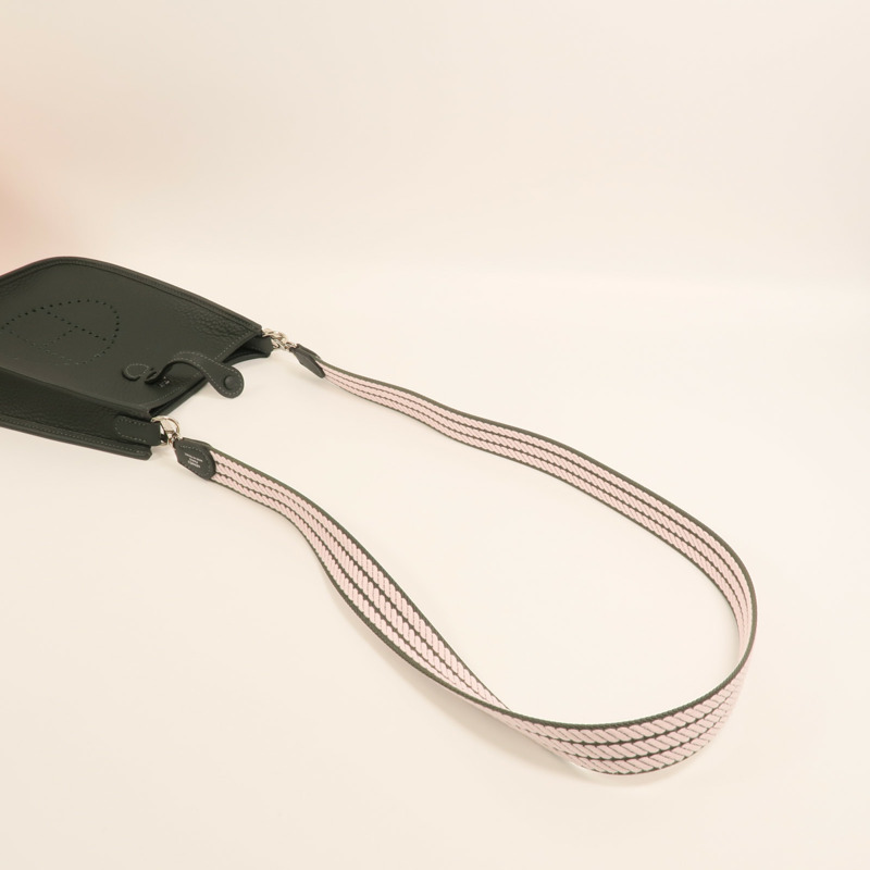 HERMES Clemence皮革Evelyne TPM銀扣肩背袋Vert Fonce-7