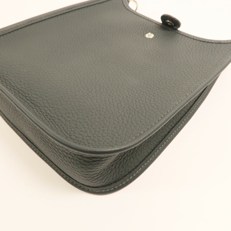 HERMES Clemence皮革Evelyne TPM銀扣肩背袋Vert Fonce-12