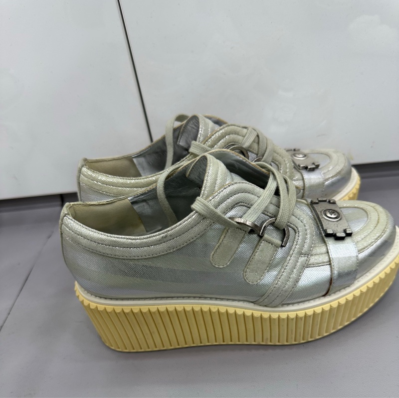 Chanel/香奈兒 銀色條紋厚底鬆糕鞋 38碼-1