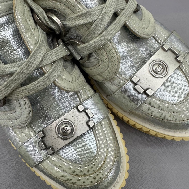 Chanel/香奈兒 銀色條紋厚底鬆糕鞋 38碼-2