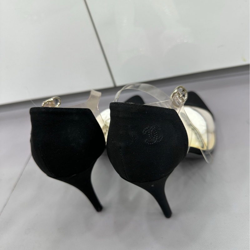 CHANEL/香奈兒 秀款優雅黑色透明高跟鞋 37.5碼-2