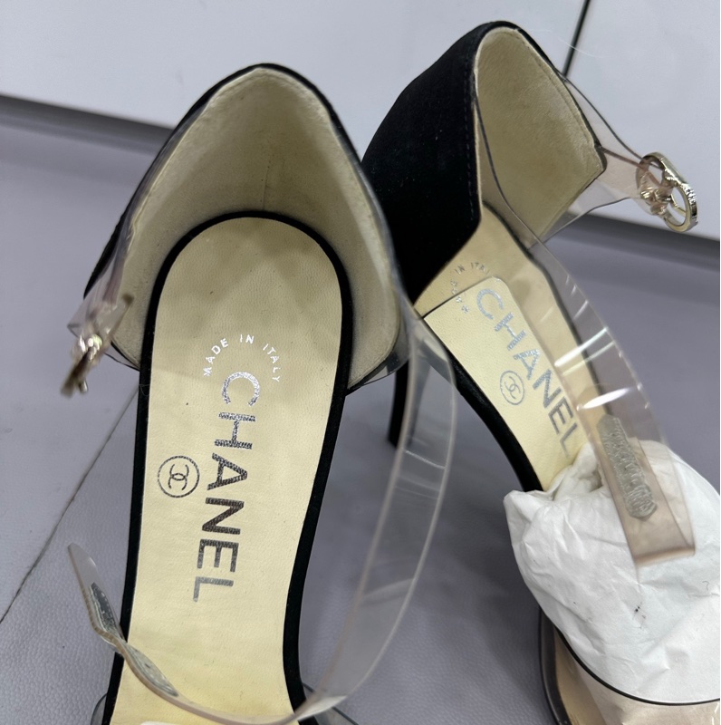 CHANEL/香奈兒 秀款優雅黑色透明高跟鞋 37.5碼-3