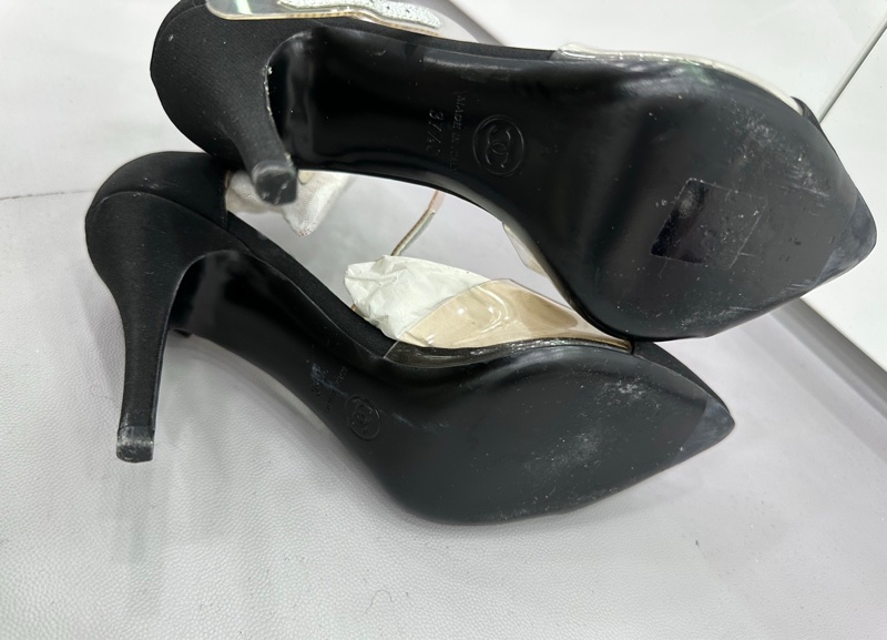 CHANEL/香奈兒 秀款優雅黑色透明高跟鞋 37.5碼-4
