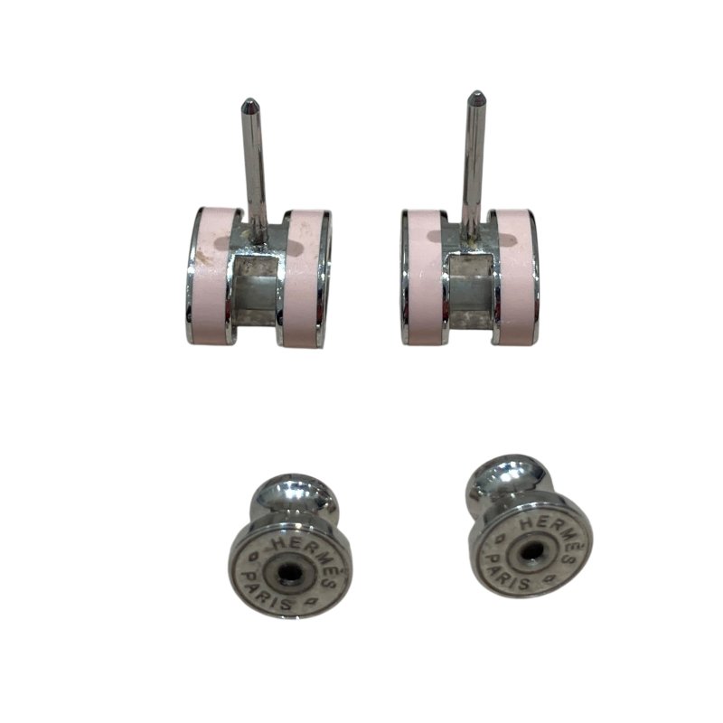 HERMES 愛馬仕 POP H 合金 耳釘 粉紅色 銀-6