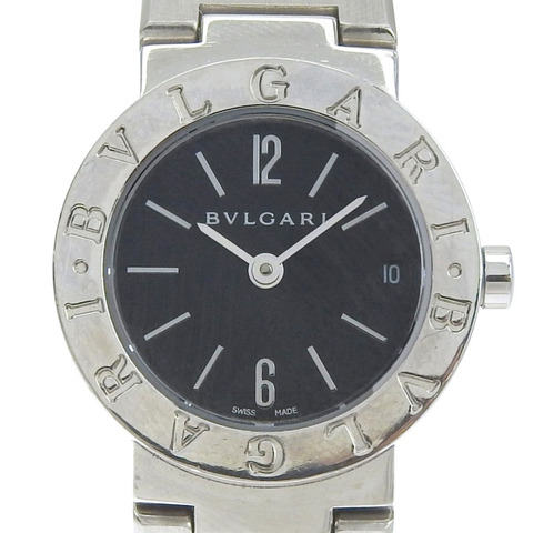 寶格麗 (BVLGARI) BB23SS 女士腕錶，不鏽鋼石英錶殼，黑色錶盤，指針式顯示。