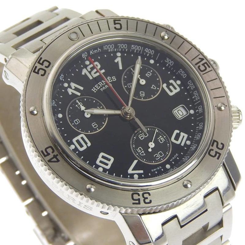 愛馬仕 Clipper 手錶 CL2.910,不鏽鋼,石英,計時碼錶,黑色錶盤,男士。-2