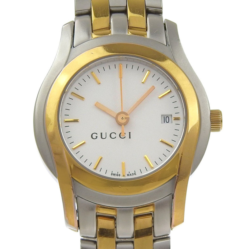 Gucci GUCCI 5500L 女士腕錶，不鏽鋼鍍金石英指針式顯示，白色錶盤。-0