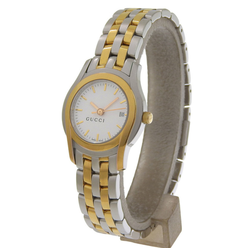 Gucci GUCCI 5500L 女士腕錶，不鏽鋼鍍金石英指針式顯示，白色錶盤。-1