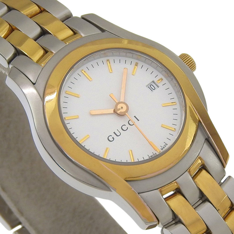 Gucci GUCCI 5500L 女士腕錶，不鏽鋼鍍金石英指針式顯示，白色錶盤。-2