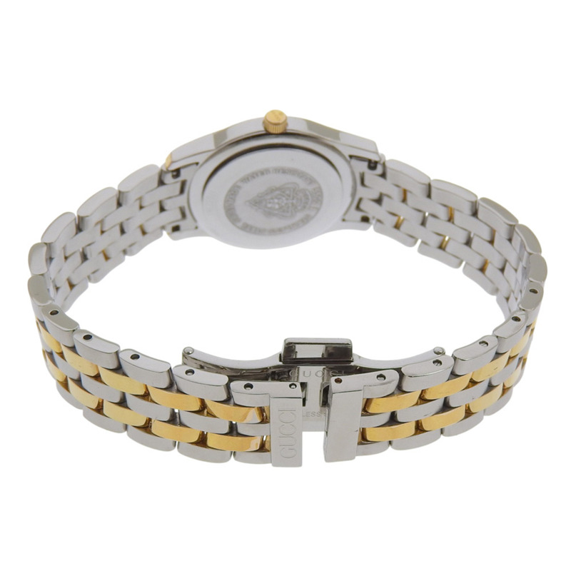 Gucci GUCCI 5500L 女士腕錶，不鏽鋼鍍金石英指針式顯示，白色錶盤。-4