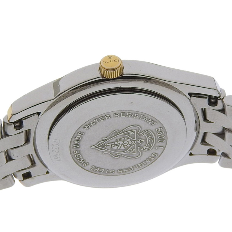 Gucci GUCCI 5500L 女士腕錶，不鏽鋼鍍金石英指針式顯示，白色錶盤。-5