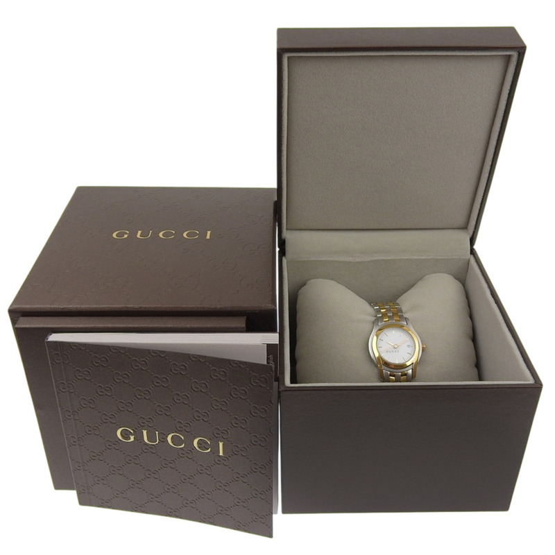 Gucci GUCCI 5500L 女士腕錶，不鏽鋼鍍金石英指針式顯示，白色錶盤。-6