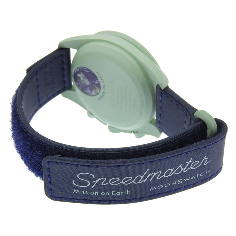 歐米茄超霸系列月球錶「地球任務」腕錶，SWATCH S033G100 綠色石英計時表，海軍藍錶盤，男士腕錶-3